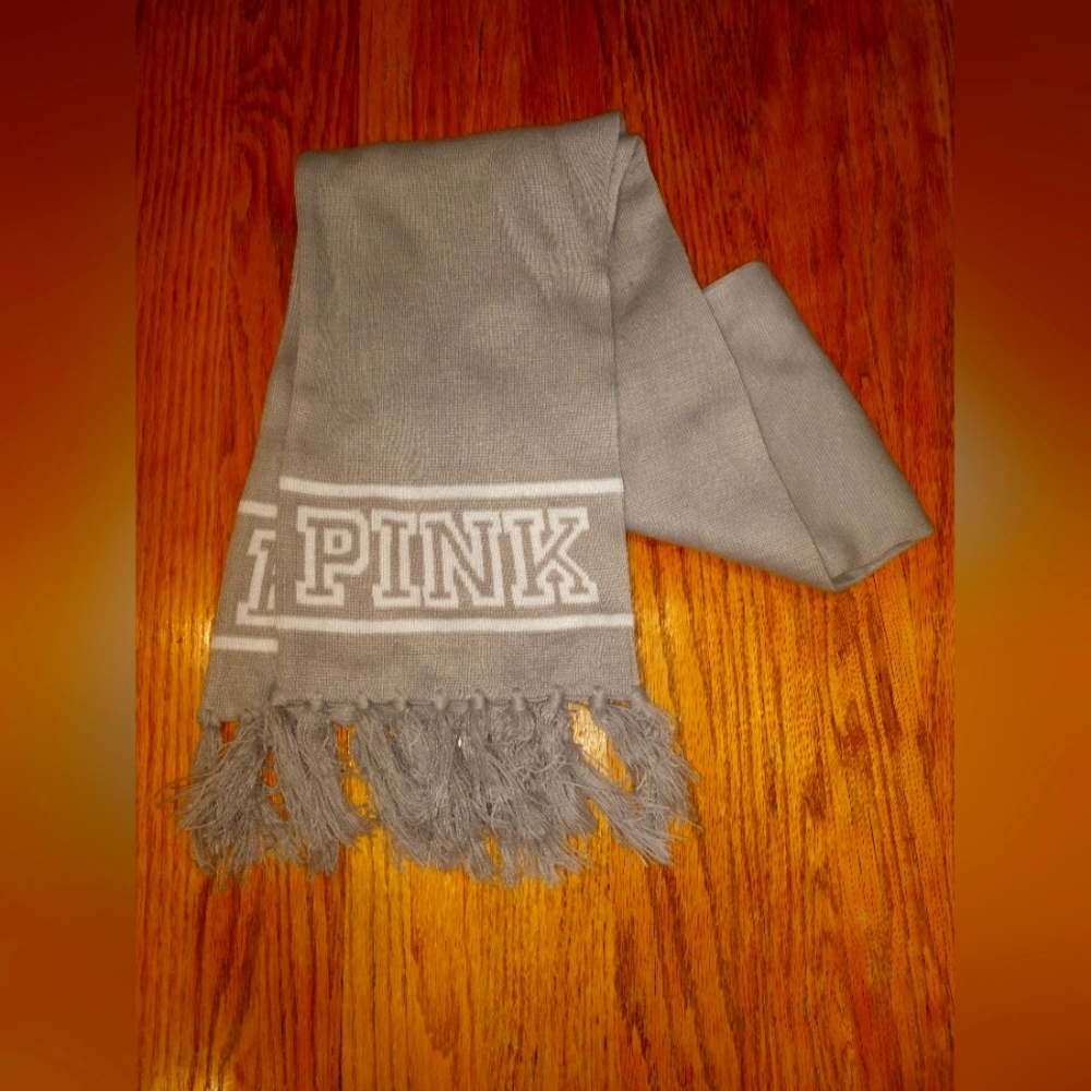 VS Pink gray & white winter tassel scarf, gently used
